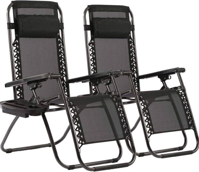 FDW Zero Gravity Lawn Lounge Chairs Set of 2 with Pillow and Cup