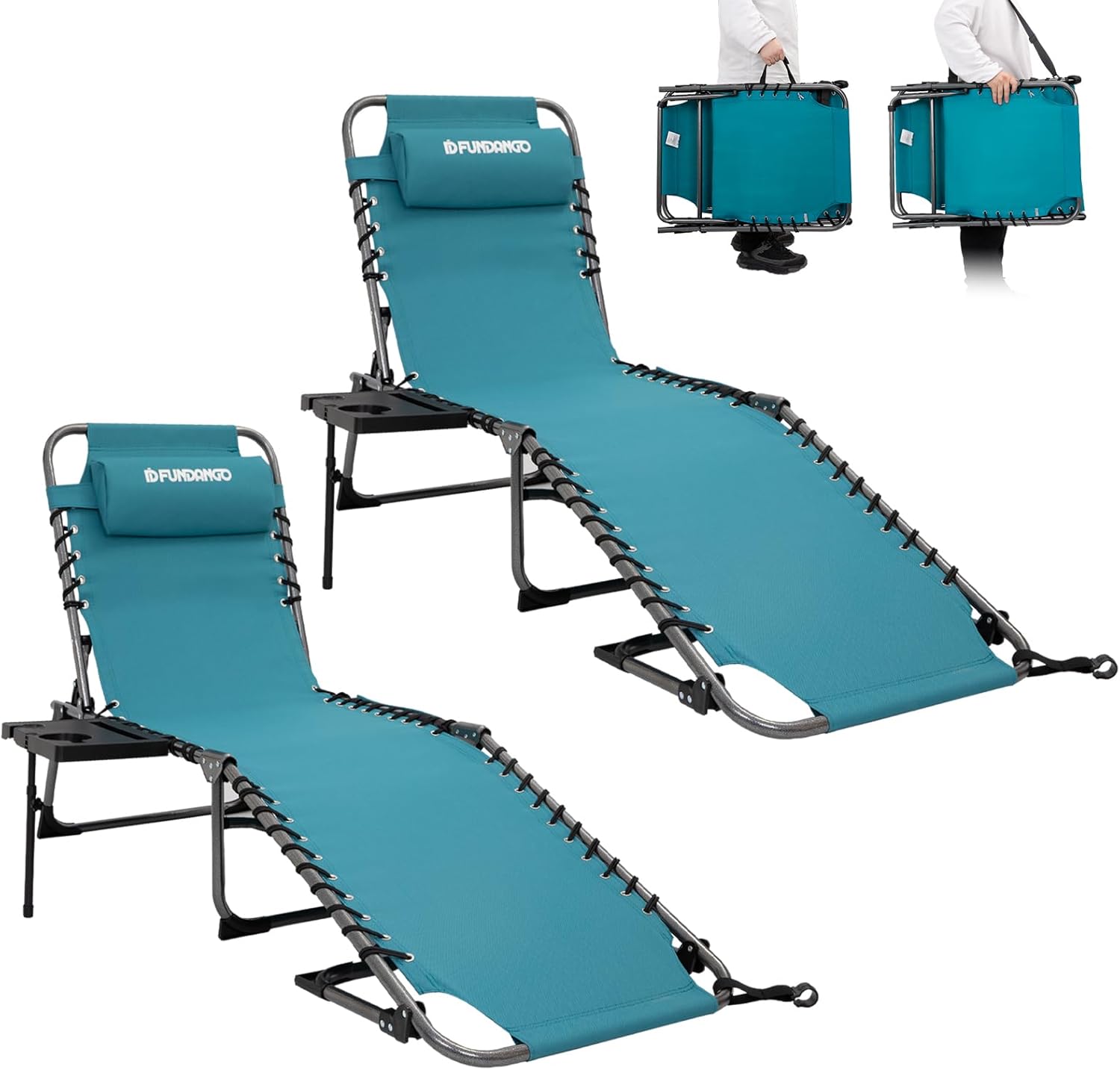FUNDANGO 2 Pack Folding Chaise Lounge Chair Outdoor, 5 Positions