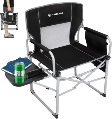 FUNDANGO Camping Chair with Side Table, Folding Lawn Director Chair