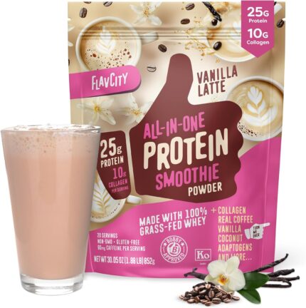 FlavCity Grass Fed Whey Protein Powder - Vanilla Latte - 25g Protein,
