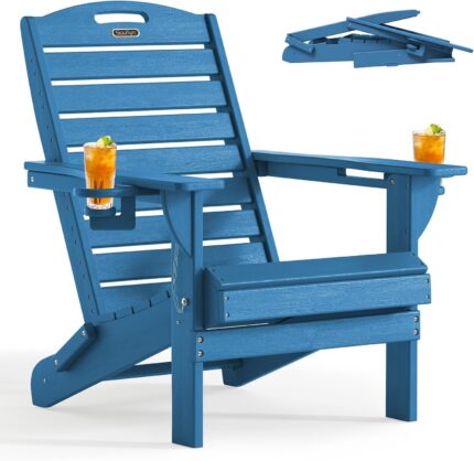 Folding Adirondack Chair HDPE All-Weather Adirondack Chairs with Cup