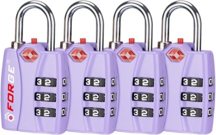 Forge Luggage Locks TSA Approved 4 Pack Purple, Small Combination Lock