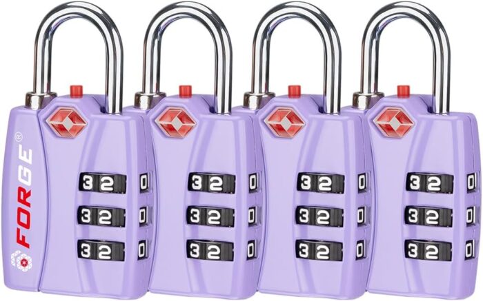 Forge Luggage Locks TSA Approved 4 Pack Purple, Small Combination Lock