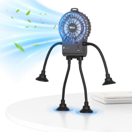 Freestyle Small Robot Fan, Fun Desk Fan with Suckers, Rechargeable