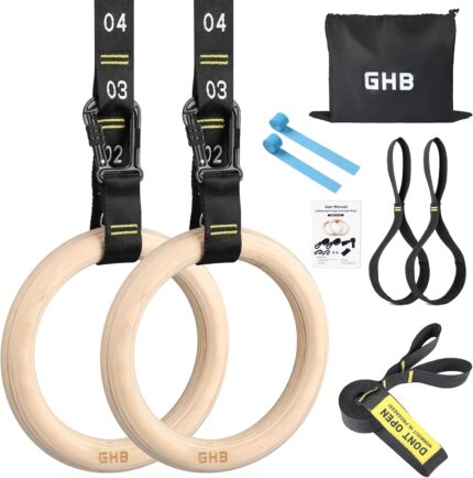 GHB Gymnastic Rings Wooden Gym Rings 1.25" Olympic Rings