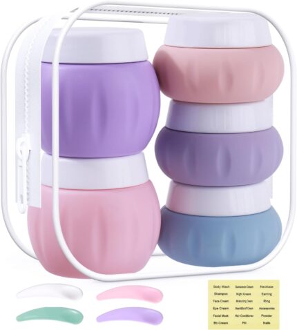 GLAMFIELDS TSA Approved 2Pcs 1.7oz+3Pcs 1oz Travel Size Silicone Jars