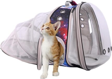 Galaxy Blue Dual Expandable Cat Bubble Backpack, Space Capsule