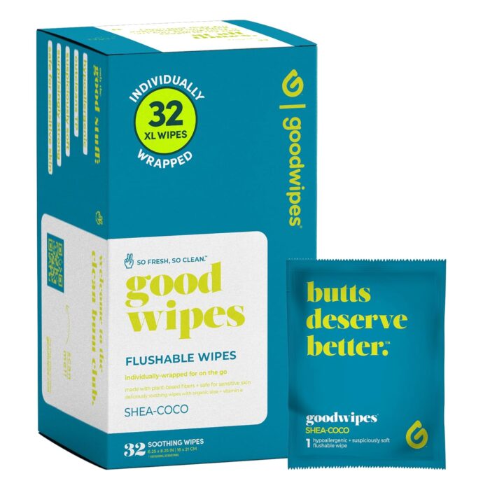 Goodwipes Flushable Wipes – Made with Vitamin E & Aloe – Soft,