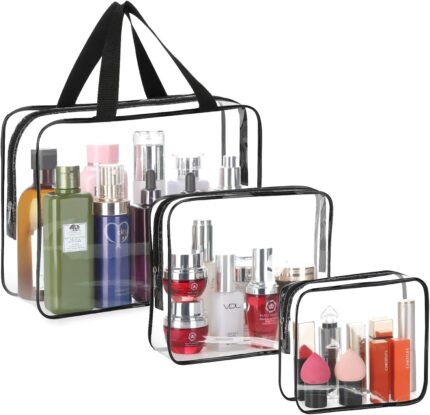 HAOGUAGUA 3 Pieces Large Clear Travel Bags for Toiletries, Waterproof