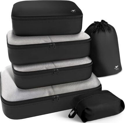 HOTOR Packing Cubes for Suitcases - 6 Pieces, Light Packing Cubes for