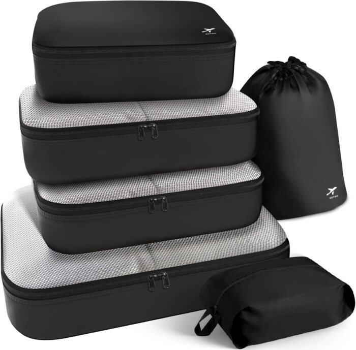 HOTOR Packing Cubes for Suitcases - 6 Pieces, Light Packing Cubes for