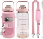 Half Gallon Water Bottle with Sleeve, 64OZ Motivational
