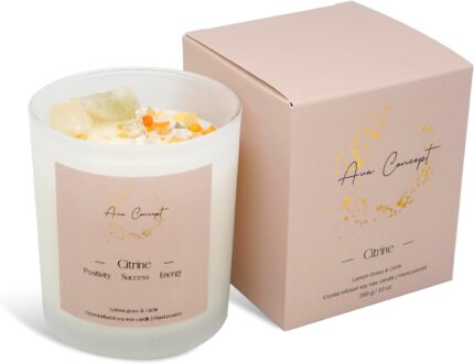 Healing Crystal Candle, Scented Candle Infused Citrin, Clear Quartz