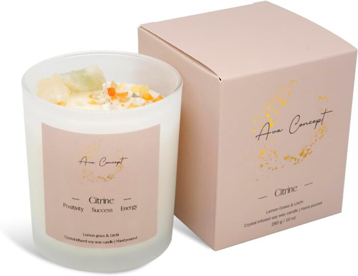 Healing Crystal Candle, Scented Candle Infused Citrin, Clear Quartz