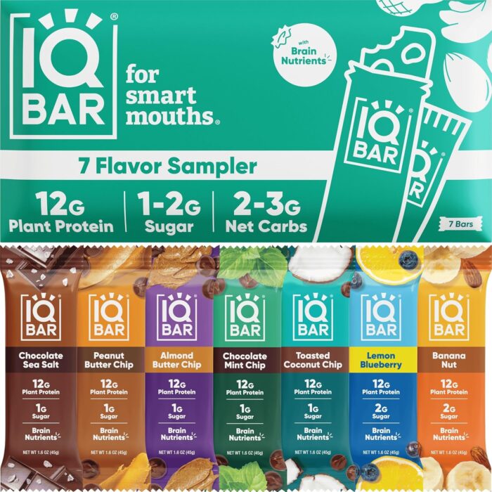 IQBAR Brain and Body Plant Protein Bars - 7 Bar Sampler Pack - Gluten