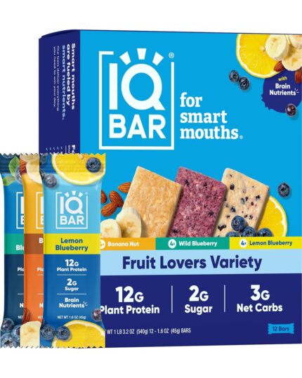 IQBAR Brain and Body Plant Protein Bars - Fruit Lovers Variety -