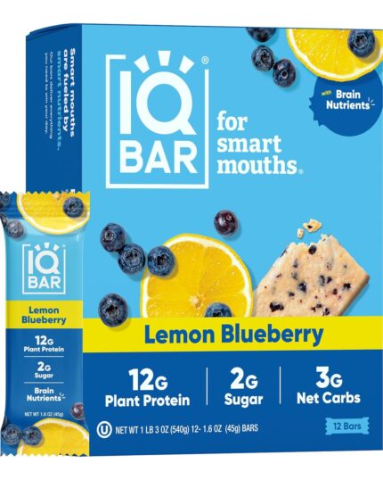 IQBAR Brain and Body Plant Protein Bars - Lemon Blueberry - 12-Count