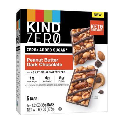 KIND ZERO Added Sugar Bars, Keto Friendly Snacks, Peanut Butter Dark