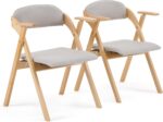 Karl home Wooden Padded Folding Chairs with Armrest 2 Pack, Portable