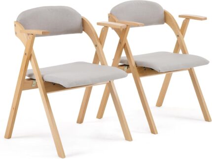 Karl home Wooden Padded Folding Chairs with Armrest 2 Pack, Portable