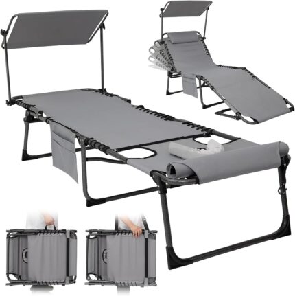 KingCamp Lounge Chair Outdoor, Folding Portable Tanning Chairs Comfy