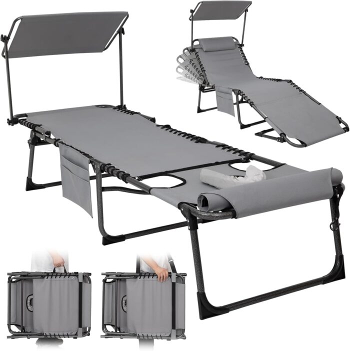 KingCamp Lounge Chair Outdoor, Folding Portable Tanning Chairs Comfy