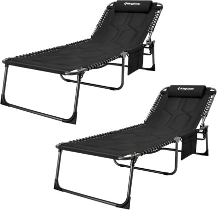 KingCamp Set of 2 Oversize Padded Folding Chaise Lounge Chair for