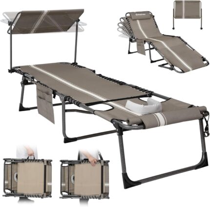 KingCamp Tanning Chair with Face Hole, Lounge Chairs Outdoor Folding