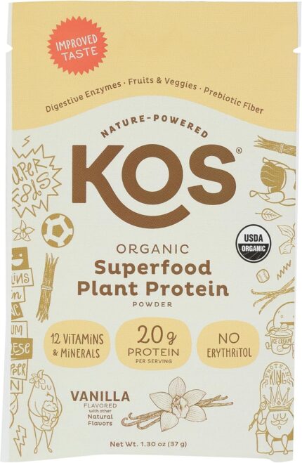 Kos Organic Vanilla Plant Protein Powder Single, 1.3 OZ