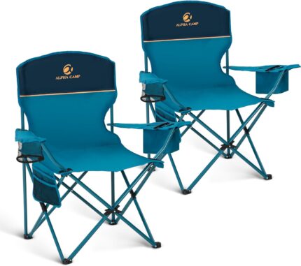 LET'S CAMP Camping Chair 2 Pack Folding Chair with 3-Can Cooler Bag