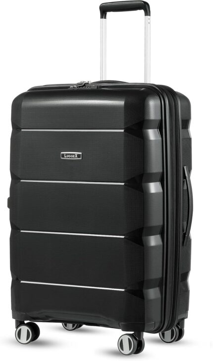 LUGGEX Checked Luggage with Spinner Wheels, PP Lightweight Suitcase