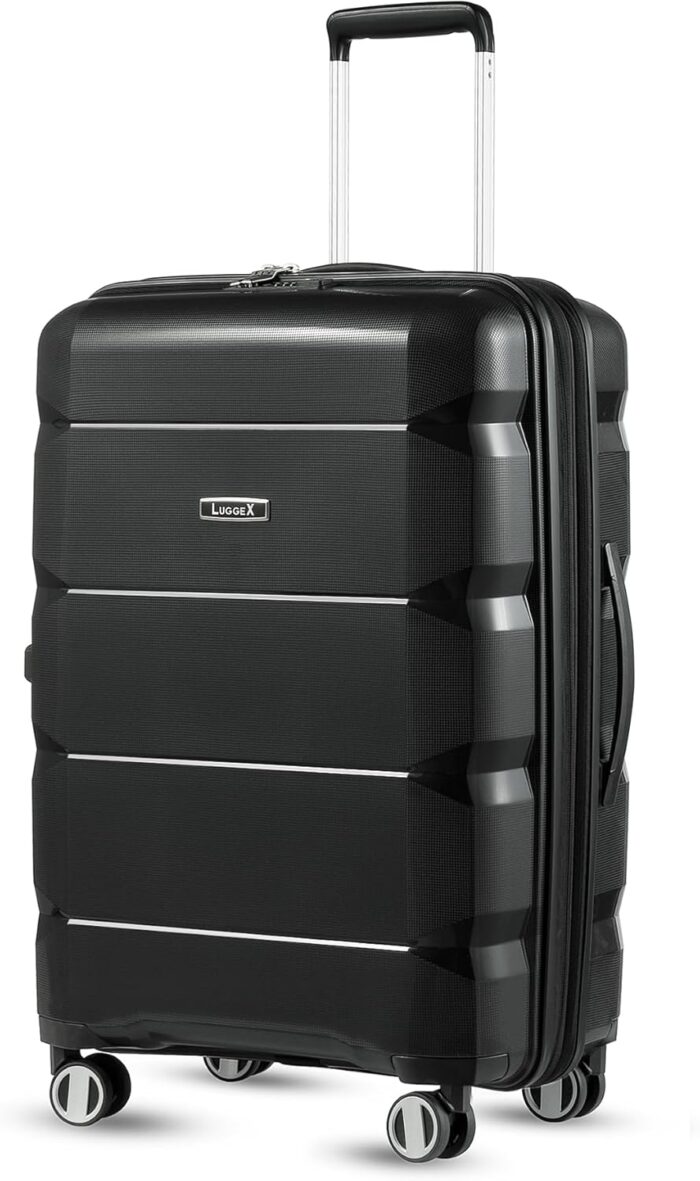 LUGGEX Checked Luggage with Spinner Wheels, PP Lightweight Suitcase