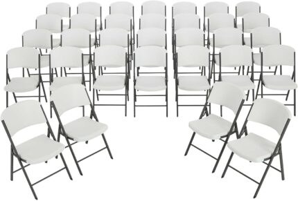 Lifetime Commercial Grade Folding Chairs, 32 Pack, White Granite