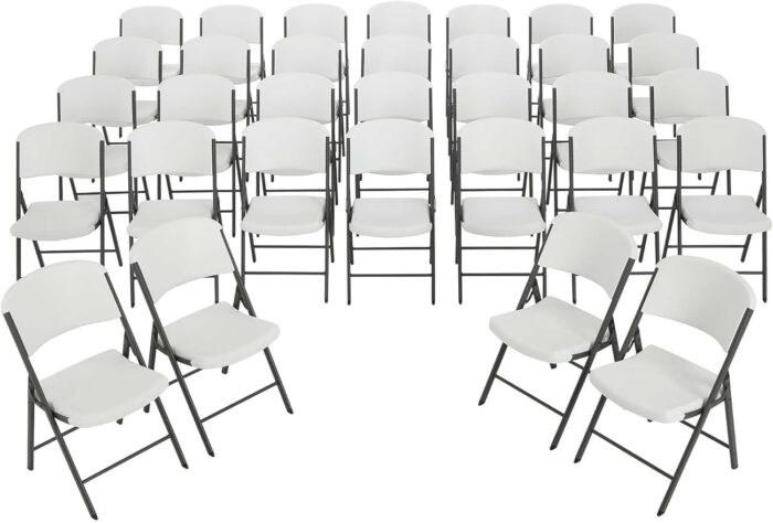 Lifetime Commercial Grade Folding Chairs, 32 Pack, White Granite