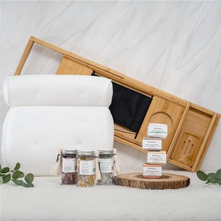 Luxurious Bath Gift Set for Women: Bamboo Bathtub Tray Caddy, Bath Spa