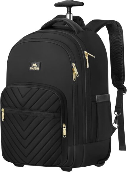 MATEIN Rolling Backpack for Women, 17 inch Water Resistant Wheeled