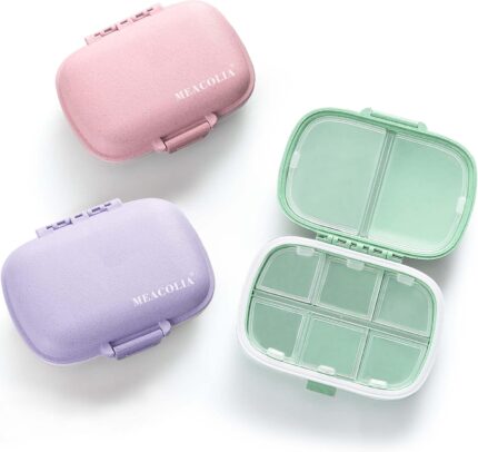 MEACOLIA 3 Pack 8 Compartments Travel Pill Organizer, Daily Pill Case