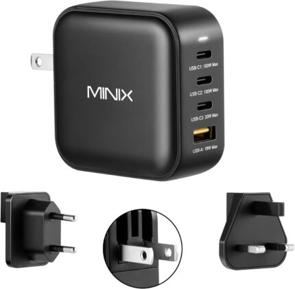 MINIX NEO P3 100W Turbo 4-Ports GaN Wall Charger, 3 x USB-C Port Fast