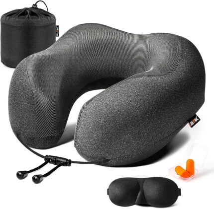 MLVOC Travel Pillow 100% Pure Memory Foam Neck Pillow, Comfortable &