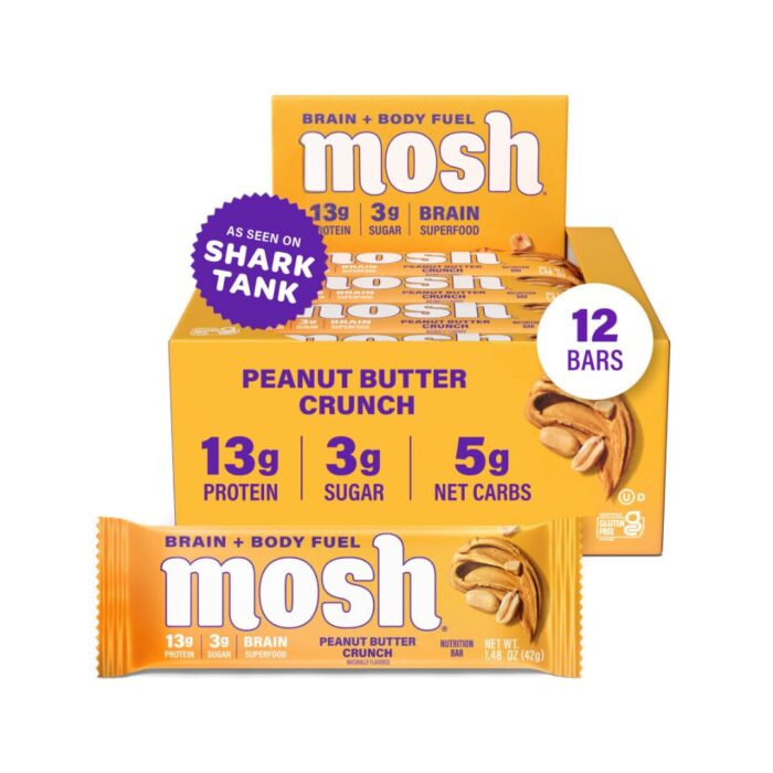 MOSH Peanut Butter Crunch Keto Protein Bars, High Fiber, Low Carb,