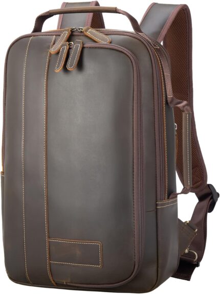 Masa Kawa Leather 15.6" Laptop Backpack for Men Convertible Briefcase