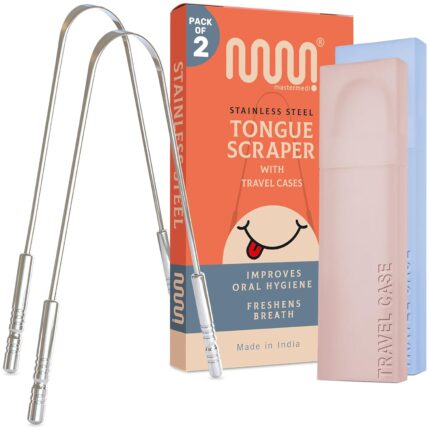 MasterMedi Tongue Scraper for Adults with Multicolor Travel Cases (2
