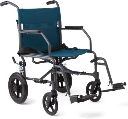 Medline Durable Folding Steel Transport Wheelchair with 12-Inch