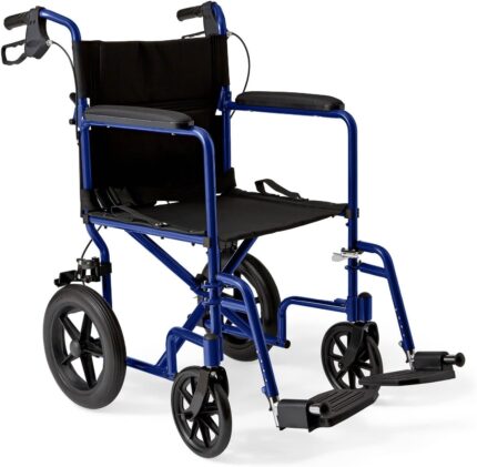 Medline Lightweight Foldable Transport Wheelchair with Handbrakes and