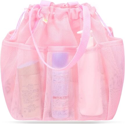 Mesh Shower Caddy Portable with Drawstring, Dorm Room