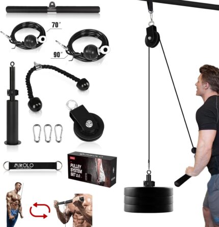 Mikolo Fitness LAT and Lift Pulley System, Dual Cable