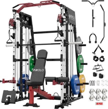 Mikolo Smith Machine, 2200lbs Squat Rack with LAT-Pull Down