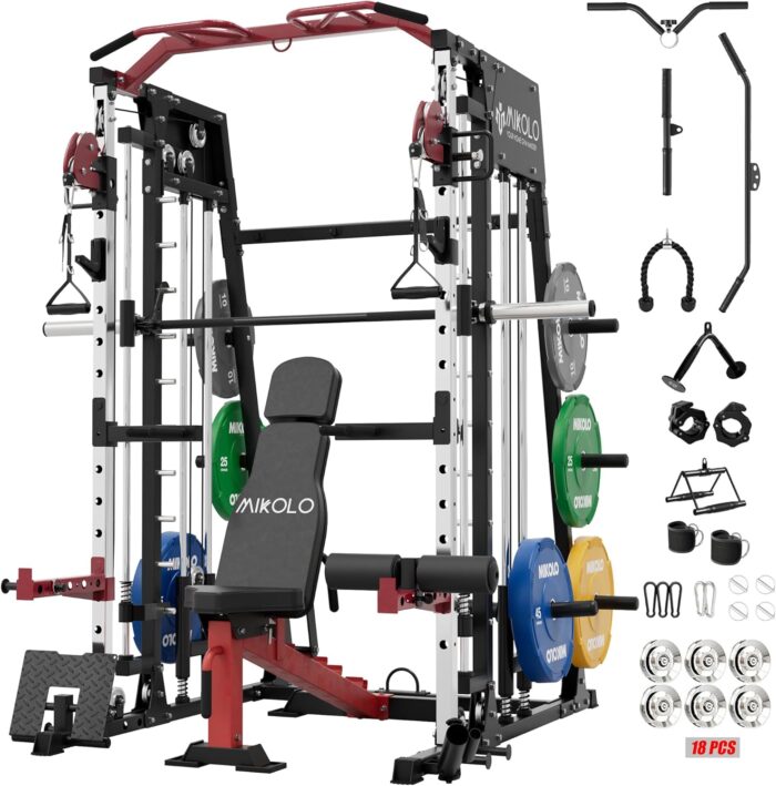 Mikolo Smith Machine, 2200lbs Squat Rack with LAT-Pull Down