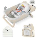 MoreFeel Collapsible Baby Bathtub for Newborn with Thermometer & 1