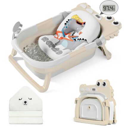 MoreFeel Collapsible Baby Bathtub for Newborn with Thermometer & 1